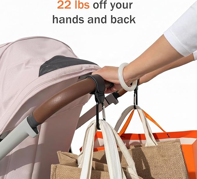 Stroller Hooks with Silicone Bottle Holders - 2 Pack Heavy Duty Aluminum Carabiner Clips & 2 Universal Silicone Grips for Water Bottles - Universal Organizer for Diaper Bags, Wheelchairs, Carts