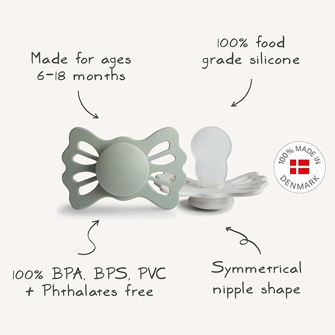 FRIGG Lucky Symmetrical SilkySoft Silicone Baby Pacifier | Made in Denmark | BPA-Free (Great Gray/Honey Gold, 6-18 Months)