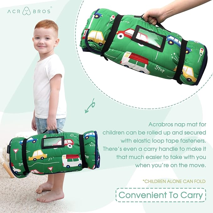 ACRABROS Toddler Nap Mat with Pillow and Blanket, Large Rolled Napping Mats,Slumber Bags for Boys Girls,Kids Sleeping Bag for Daycare, Preschool Travel