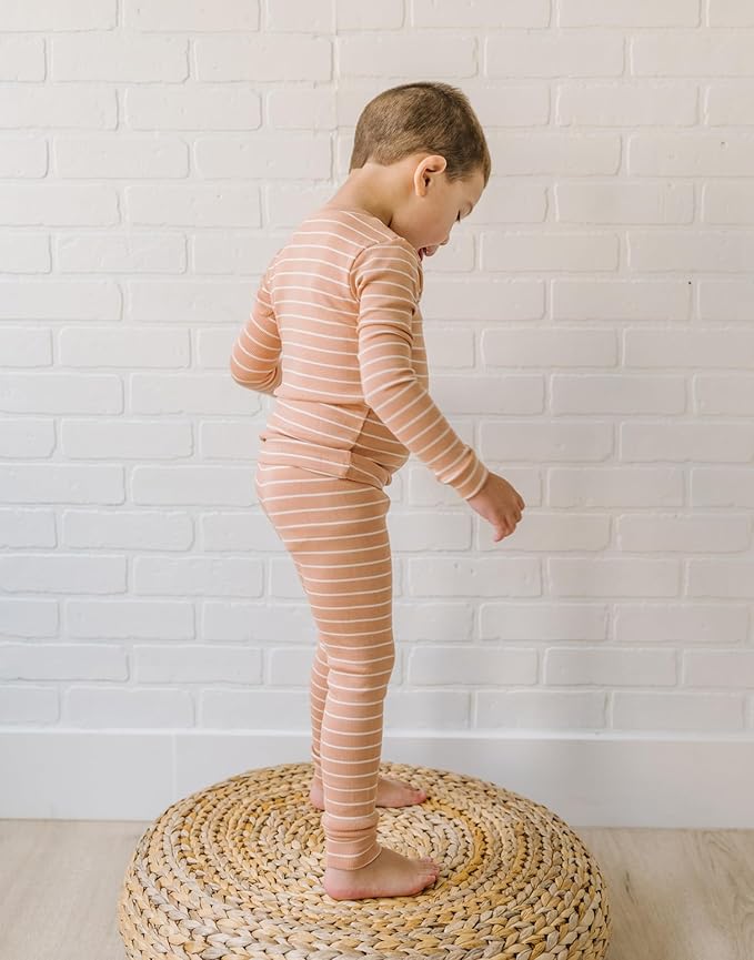 moimoln Stripe Pajamas Set 12M-8Y Ribbed Unisex Baby & Toddler, Soft Viscose, Snug-Fit, Everyday Sleepwear