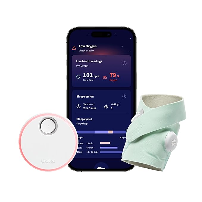 Owlet Dream Sock – Smart Wearable Baby Monitor, Infant Pulse Oximeter Tracks Oxygen & Heart Rate | Parents Receive Alerts, Sleep & Health Insights via App | Mint