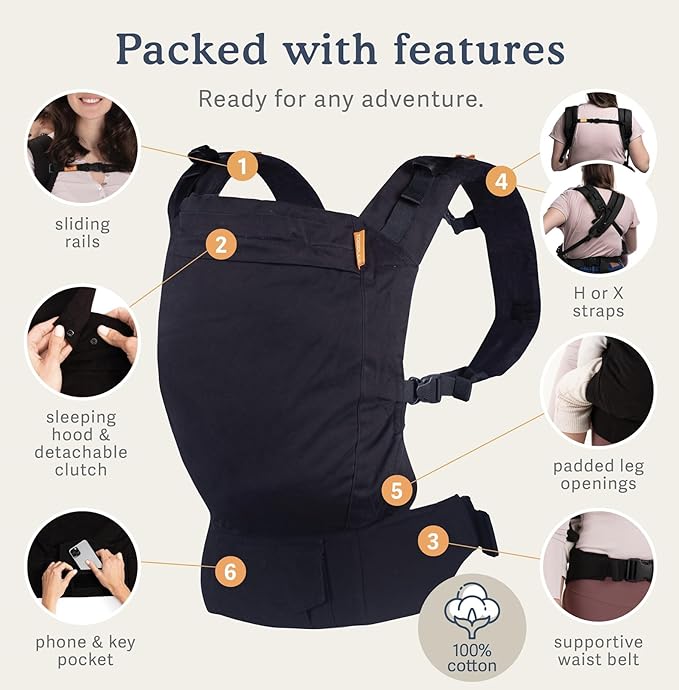 Beco Toddler Carrier (20-60 lbs) with Extra Wide Seat, 100% Cotton - Front-Carry & Backpack Style - Lightweight & Ergonomic Sling Carrier for Children from 18months - Metro Black
