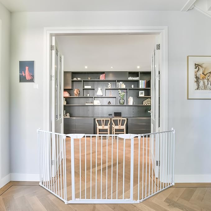 Cardinal Gates EX100 XpandaGate Expandable Baby Gate - Extra Wide Dog Gate - Adjustable Safety Gate for Kids & Pets - 30 to 90 Inches Wide - White