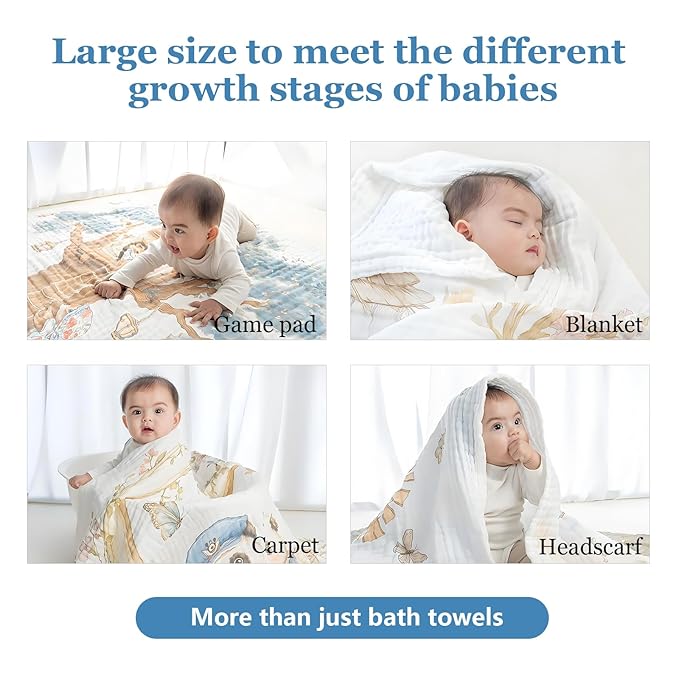 Baby Bath Towels, Super Soft Cotton Receiving Blanket for Baby's Delicate Skin,Swaddle Blanket for Newborns Toddlers Boy Girl,Baby Registry as Shower