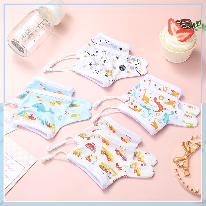 Seematn 4 Pairs Thumb Sucking Stop for Kids Breathable Thumb Suck Guard for Baby Toddler Stop Sucking Fingers Nail Biting Gloves(3-6 Years,Dinosaur)