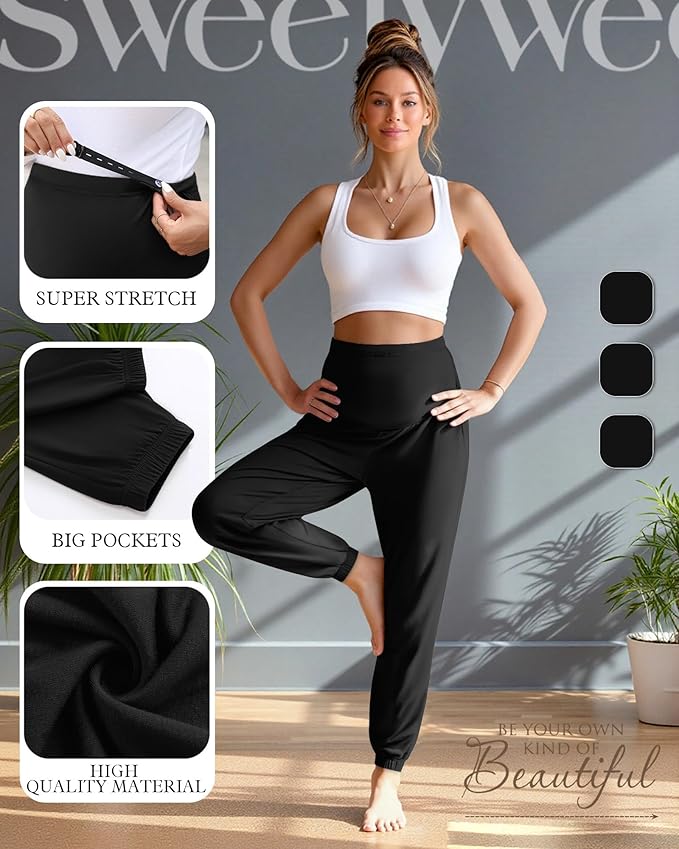 3 Pack Women's Maternity Pants Maternity Jogger Sweatpants Over The Belly Stretchy Pregnancy Pants with Pockets