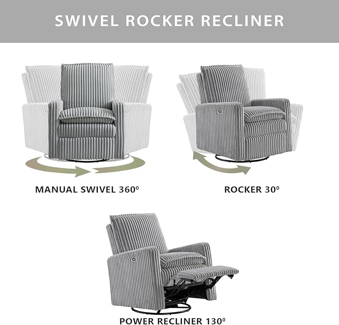 Oxford Baby Uptown Power Recliner/Glider, Corduroy, Ash Gray