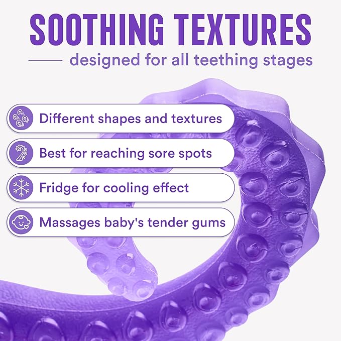 Baby Teething Toy, USA Made Infant Teether Toy, Medical Grade Silicone Baby Teether, Teething Relief for Babies 0-6 Months 6-12 Months 12-24 Months, Soothes Teething Pain