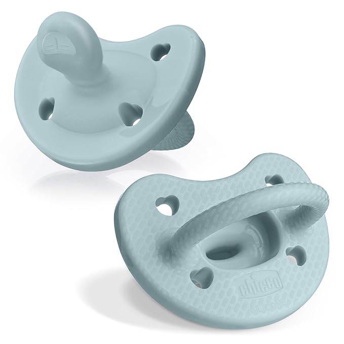 Chicco PhysioForma Luxe Orthodontic Pacifier, 6-16m | 100% Soft Silicone | Supports Breathing & Oral Development | Textured Shield & Handle | Includes Sterilizing Case | BPA Free | Coastal Blue, 2pk
