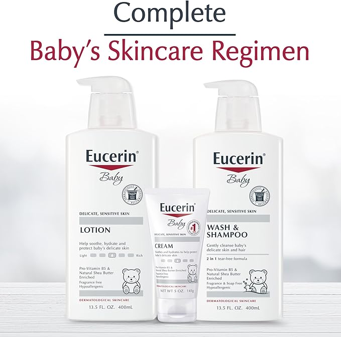 Eucerin Baby Body Lotion, Hypoallergenic and Fragrance Free Baby Lotion with Pro-Vitamin B5 and Shea Butter, 13.5 Fl Oz Bottle