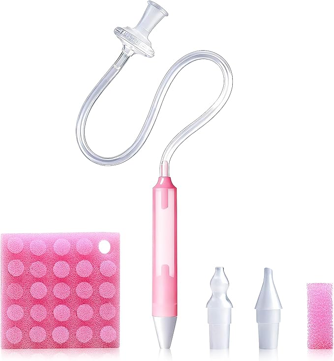 Baby Nasal Aspirator with 25 Hygiene Filters, Soft Silicone Tips Nose Cleaning Tweezer for Infants and Toddlers,Pink