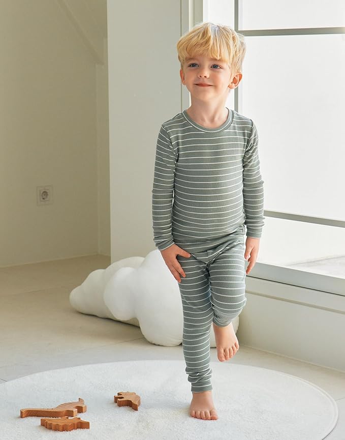 moimoln Stripe Pajamas Set 12M-8Y Ribbed Unisex Baby & Toddler, Soft Viscose, Snug-Fit, Everyday Sleepwear