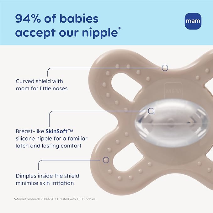 MAM Original Start Matte Baby Pacifiers, Binky for 0-3 Months, BPA-Free Silicone Nipple, Easy to Clean, Best for Newborn Babies, Developed with Medical Experts, 2 Count Binkies with Sterilizer Case