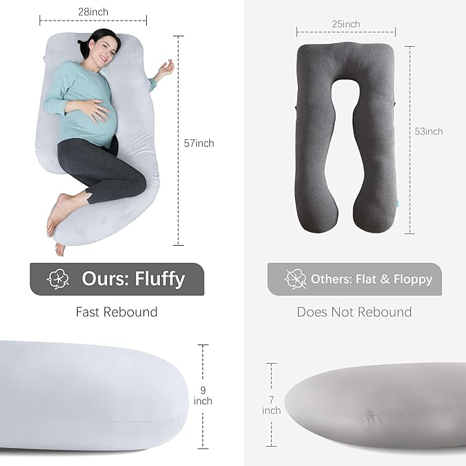 MOON PARK Pregnancy Pillows for Sleeping - U Shaped Full Body Maternity Pillow with Removable Cover - Support for Back, Legs, Belly, Hips - 57 Inch Pregnancy Pillow for Women - Light Grey