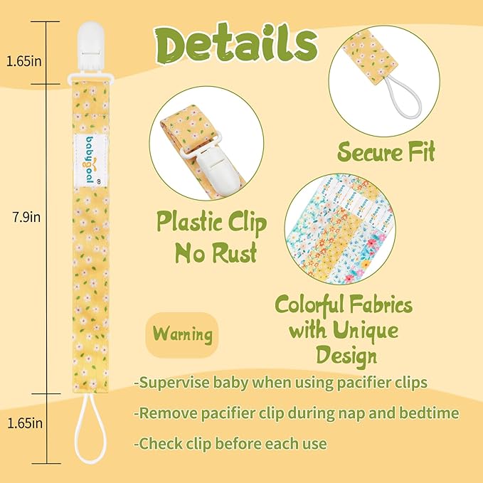 babygoal Floral Pacifier Clips, 6 Pack Binky Paci Holder Clips Leashes Fits for Most Pacifiers and Binkies 6PS31