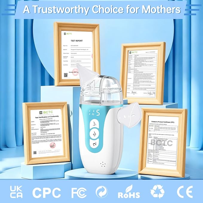 Nasal Aspirator for Baby, 2026 Upgraded Nose Cleaner with Powerful Suction, 2-in-1 Electric Nose Sucker with Large-Capacity Collector and AI Pause Function,Baby Nose Aspirator with Music-Blue