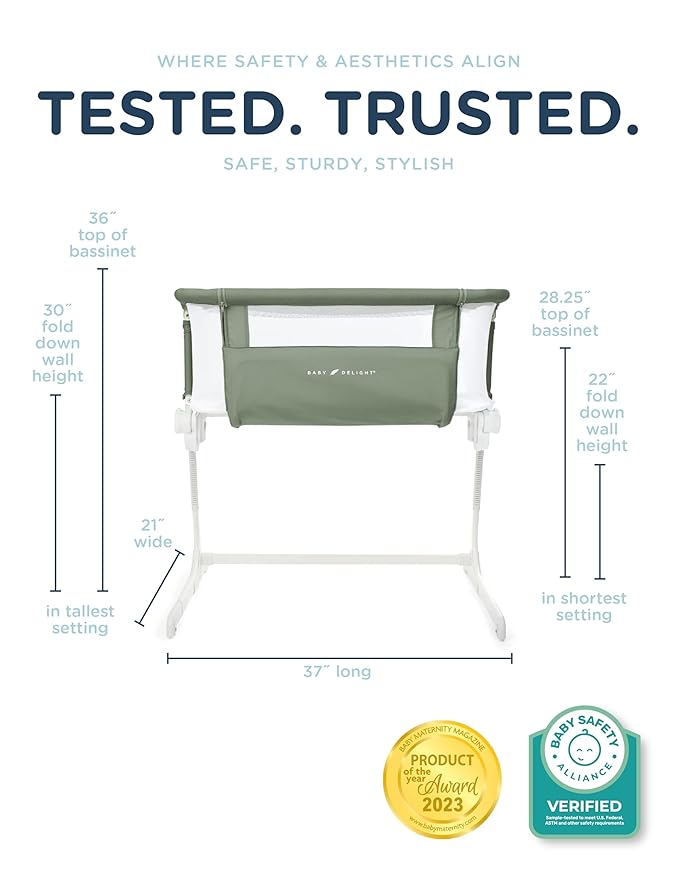 Baby Delight Beside Me Dreamer Bassinet | Bedside Sleeper & Baby Bassinet | 6-Position Height Adjustment | 100% GOTS Certified Organic Cotton Fabric | Organic Sage