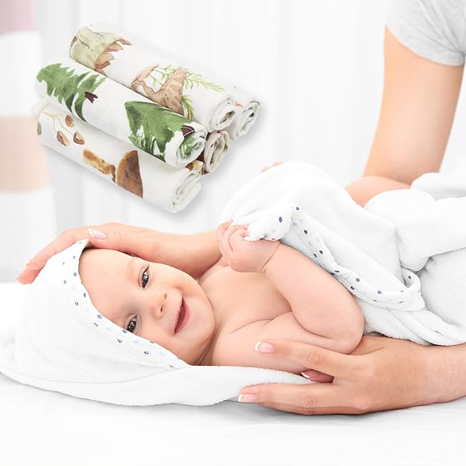 LifeTree 6 Pack Baby Muslin Washcloths for Unisex, 70% Viscose from Bamboo and 30% Cotton Wash Cloth Set for Baby Face Body, Soft for Newborn Infants Kids Girls and Boys