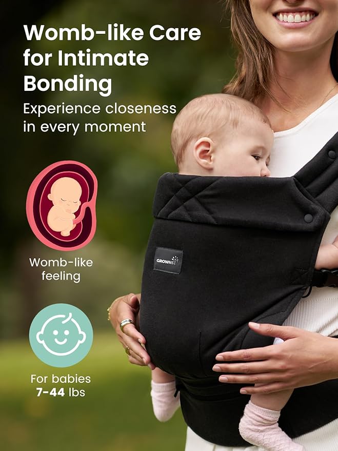 GROWNSY Baby Carrier Newborn to Toddler, Lightweight Ergonomic 7-44 lbs Newborn Carrier with Head Support, Easy to Wear Hands Free Infant Carrier for 0-36 Months, Black