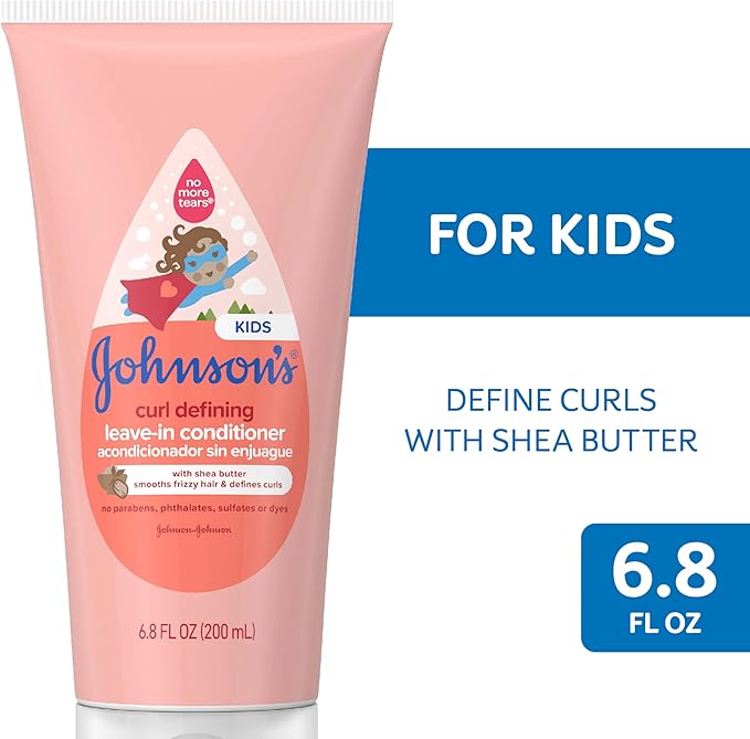 Johnson's Kids' Curl Defining Leave-In Conditioner with Shea Butter, Smooths Frizz & Defines Waves & Curls for 24 Hours, Hypoallergenic, 6.8 fl. oz