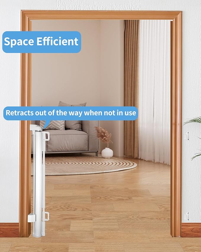 Retractable Baby Gate for Doorways and Stairs, Mesh Safety Gate for Pet, Indoor & Outdoor Use, One-Hand Operation, Easy Installation, 33.6" Tall, Expands to 55" Wide（White,33.6"x55")
