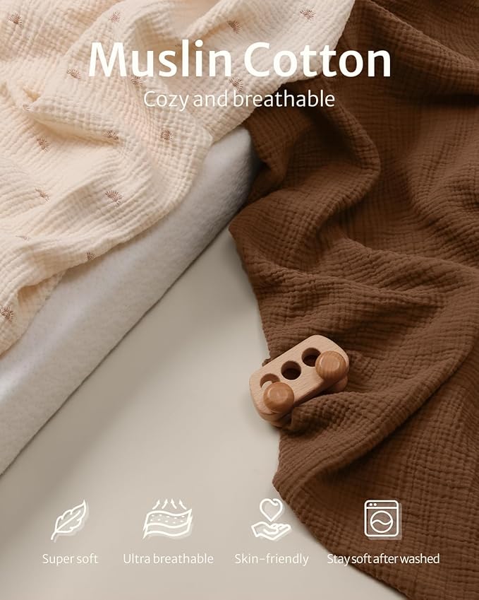 Blissful Diary Muslin Bassinet Sheets for Baby Girls Boys, Boho Soft Cotton Fitted for Oval Hourglass Rectangle Mattress, 2 Pack(Sunshine&Brown)