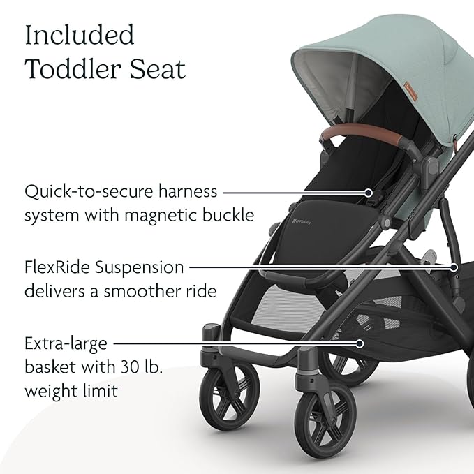 UPPAbaby Vista V3 Convertible Single-to-Double Stroller for Baby & Toddler, 30+ Configurations, Travel System Compatible, All-Wheel Suspension, XL Basket – Kenzi (Mystic Aqua/Carbon Frame)