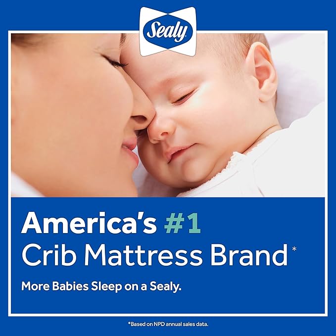 Sealy Baby Refresh Breathable 2 Stage Waterproof Crib Mattress Plus Toddler Bed Fit, Removable Knit Cover, GREENGUARD Gold Certified, Safety & Quality Tested, Made in USA, 52X28 -White