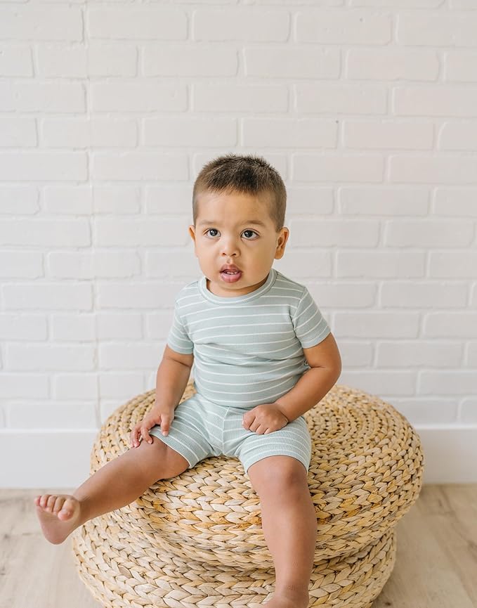 moimoln Stripe Pajamas Set 12M-8Y Ribbed Unisex Baby & Toddler, Soft Viscose, Snug-Fit, Everyday Sleepwear