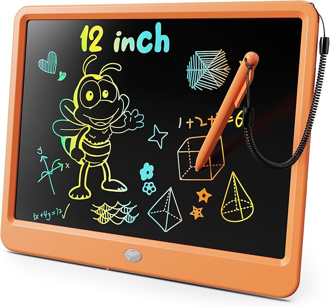 KOKODI LCD Writing Tablet, 12 Inch Colorful Toddler Doodle Board Drawing Tablet, Erasable Reusable Electronic Drawing Pads, Educational and Learning Toy for 3-6 Years Old Boy and Girls(Orange)