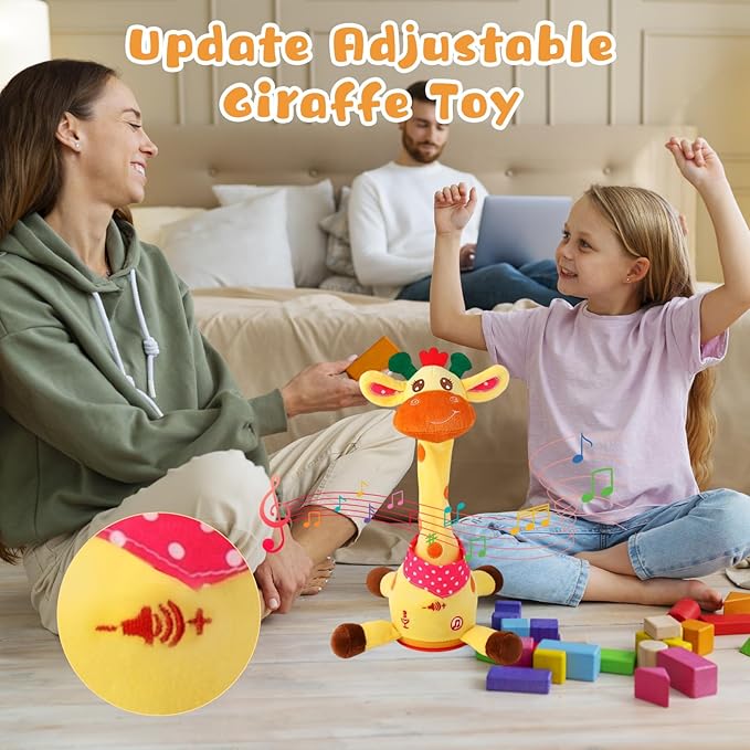 Dancing Talking Musical Giraffe Toy, Tummy Time Toy with Volume Adjustment, Singing Giraffe Stuffed Animal 10 Children's Songs Light Up Toys, Repeating What You Say, Baby Toy