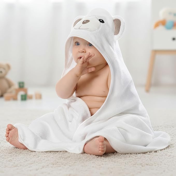 MINIBOO Hooded Baby Towels for Newborn - Super Soft Baby Bath Towels with Hood, Highly Absorbent Viscose Made from Bamboo Hooded Towel for Infant, Toddler and Kids, Baby Essentials