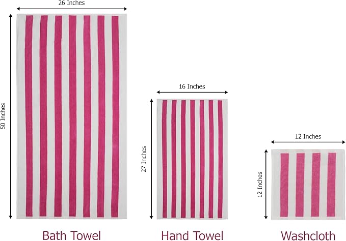 ORIGINAL KIDS 6 Piece Towel Set - Cabana Stripe - Rugby Stripe - 2 Bath Towels, 2 Hand Towels, 2 Washcloths - 100% Cotton - Soft Absorbent Quick Dry Durable Pool Shower Beach - Gift - Pink White