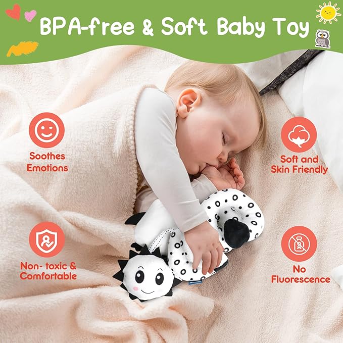 Baby Spiral Hanging Stroller and Car Seat Toys Black and White High Contrast Sensory Toy Newborn Plush Activity Toys Party Favors Quality Gifts for Baby Shower Valentine's-OWL