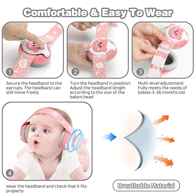 Baby Ear Muffs,25dB Infant Noise Cancelling Headphones for Babies 0-36 Months with Adjustable Headband Infant Ear Protection,Ideal Baby Travel Essentials for Outdoor,Sleep,Airplane & Music Festivals