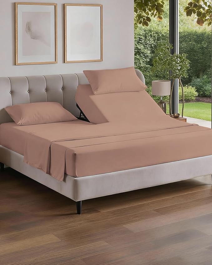 Flex Top Split Head King 4 Piece Sheet Set - Comfy Breathable & Cooling Bed Sheets Set - Hotel Luxury Bedding for Women, Men, Kids, Teens, Boys & Girls - Deep Pockets, Ultra-Soft - Oeko-Tex - Mauve