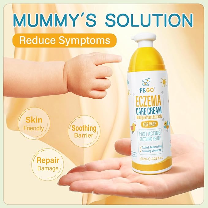 AOAO Baby Eczema Cream - Kids Eczema Therapy & Relief Body Cream, Nourishing Skin Protectant Soothes & Relieves Dry, Hypoallergenic, Fragrance & Steroid-Free (100ml, Fl Oz, 3.38) (White+)