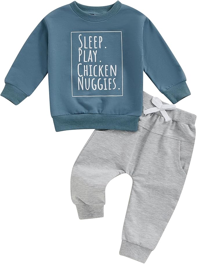 Baby Boy Fall Clothes Set Long Sleeve Letter Print Sweatshirt Pants Toddler Infant Outfits 6 12 18 24 Months 2T