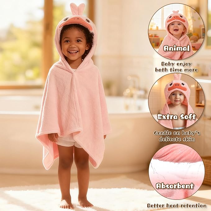 Hooded Towels for Kids, 50" x 32" Large Hooded Bath Towels for Kid, 2 Pack Soft Absorbent Kids Hooded Bath Towel, Thick Animal Hooded Bath Towels for Kids Age 0-5 Years