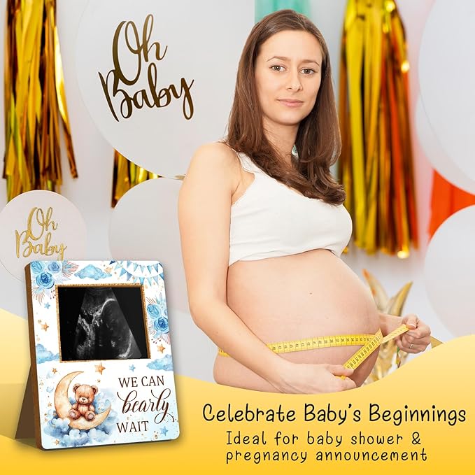ALodr Bear Baby Shower Decorations, Baby Shower Sign Picture Frame, Cute Bear Decor Gender Reveal, Pregnancy Milestone Keepsake, Pregnancy Announcement Sonogram Photo Frames