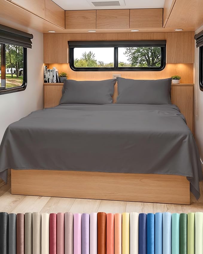 Short Queen RV Size 4 Piece Sheet Set - Comfy Breathable & Cooling Bed Sheets Set - Hotel Luxury Bedding for Women, Men, Kids, Teens, Boys & Girls - Deep Pockets & Ultra-Soft - Oeko-Tex - Dark Grey