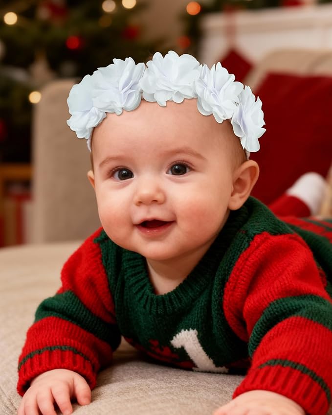 Fmeida Baby Girls Headbands for 4-24M | Soft Flower Crown (Fits 14.96"-18.89" Head)