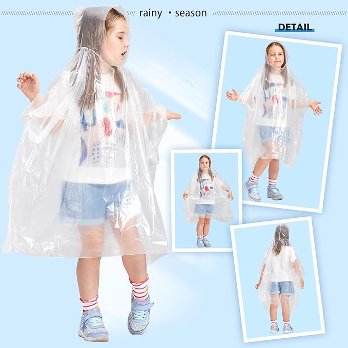 Disposable Rain Ponchos for Kids 6 Pack/Adults 10 and 6 Pack/Ponchos Family 6 Pack Extra Thicker Emergency Ponchos