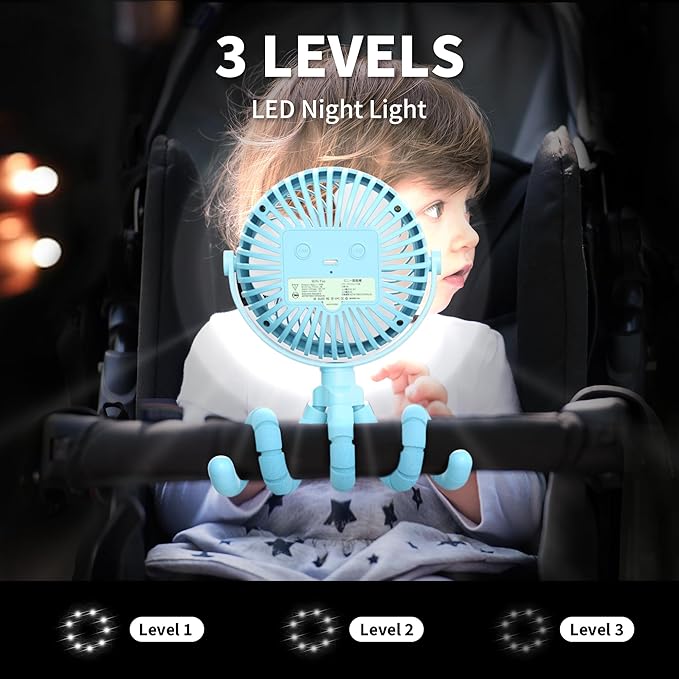 AMACOOL Battery Operated Stroller Fan, Baby Travel Essentials for Beach Disney, Newborn Boy & Girl Showers Gifts Registry Search, Flexible Tripod Clip On Fan for Car Seat Wagon Crib Bike Treadmill