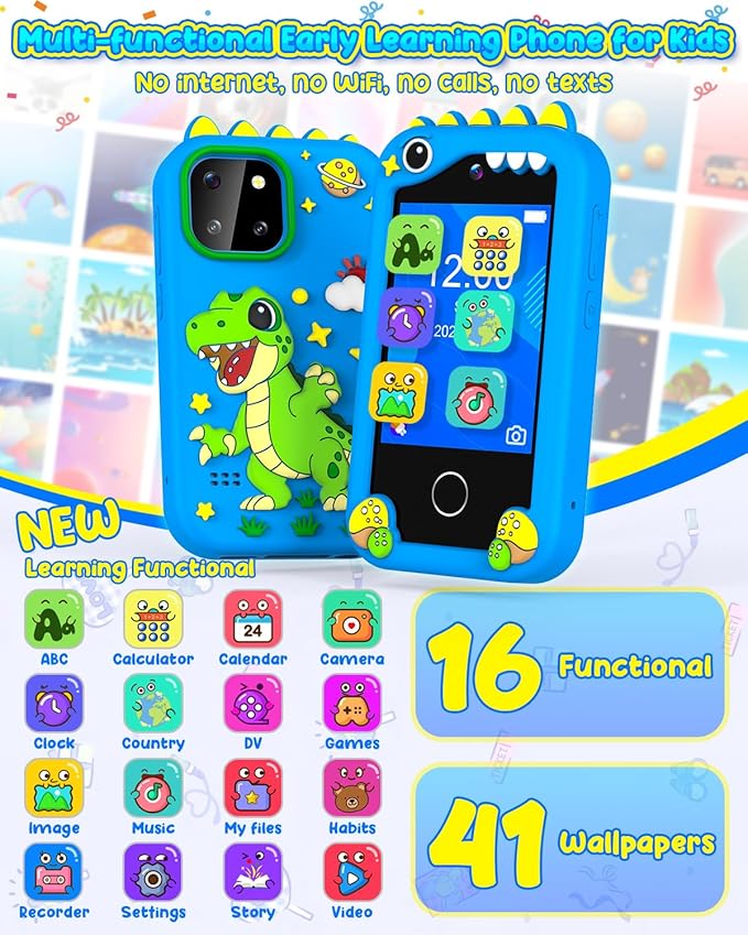 Kids Smartphone Toy for 3-8 Year Old Girls & Boys - No Internet/Calls, HD Camera, MP3 Player, Learning Games | Christmas Birthday Gift for Toddlers (Blue)