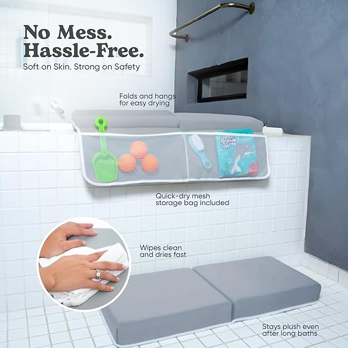 Rylor Premium Baby Bath Kneeler Mat & Elbow Rest Pad Set – Comfortable Bath Kneeler and Elbow Kneeling Rest Pad for Parents, Extra Long 26'', 2.4'' Thick, Non-Slip Support for Easy Bath Time (Grey)