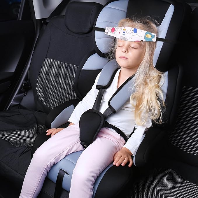 HESTYA 2 Pcs Carseat Head Support Toddler Stroller Seat Headrest for Sleeping Traveling Neck Relief Headband Strap for Kids Children Toddler Infant(Elephant)