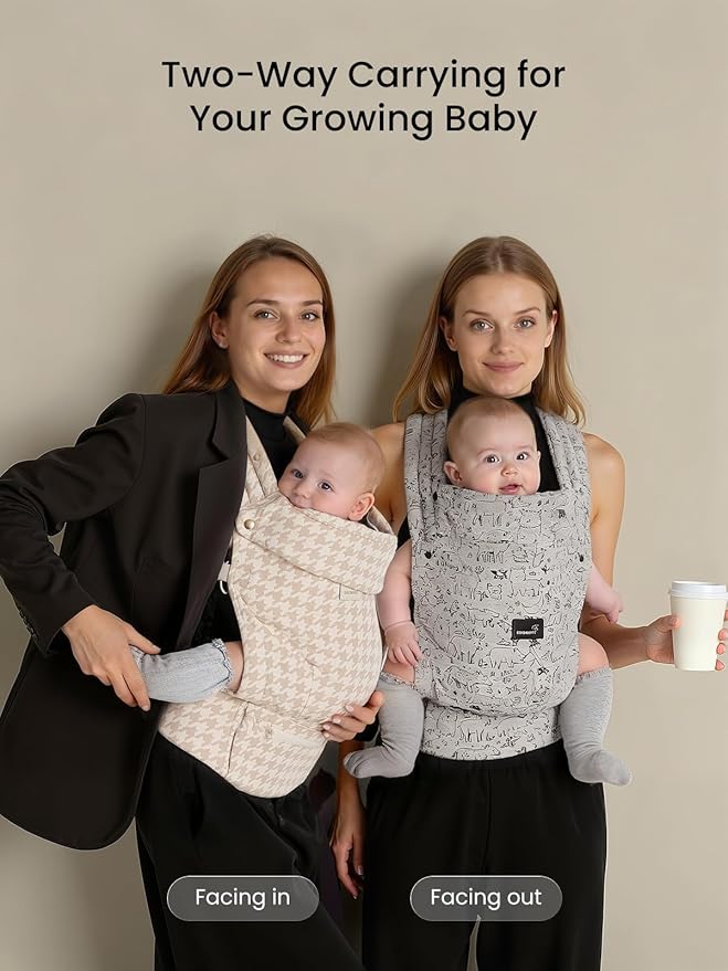 GROWNSY Baby Carrier Newborn to Toddler, Lightweight Ergonomic 7-44 lbs Newborn Carrier with Head Support, Easy to Wear Hands Free Infant Carrier for 0-36 Months, Beige Houndstooth