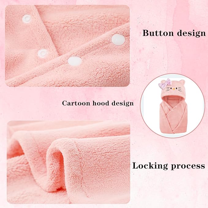 Toddler Bath Towel Baby Towels with Hood 27.5"X55" Ultra Absorbent Soft Bathrobe Blanket Kids Shower Towel for Girls and Boys(Pink Cat)