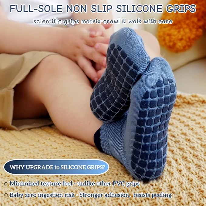 Toddler Non Slip Grip Ankle Socks with Grippers Cute Seamless for Baby Boys Girls Infants Kids 6 Pairs
